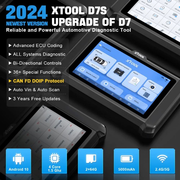For Xtool D7s Full System Automotive Scanner Bidirectional Car Diagnostic Tools with ECU Coding &amp; 38+ Reset Newest 2024 CANFD