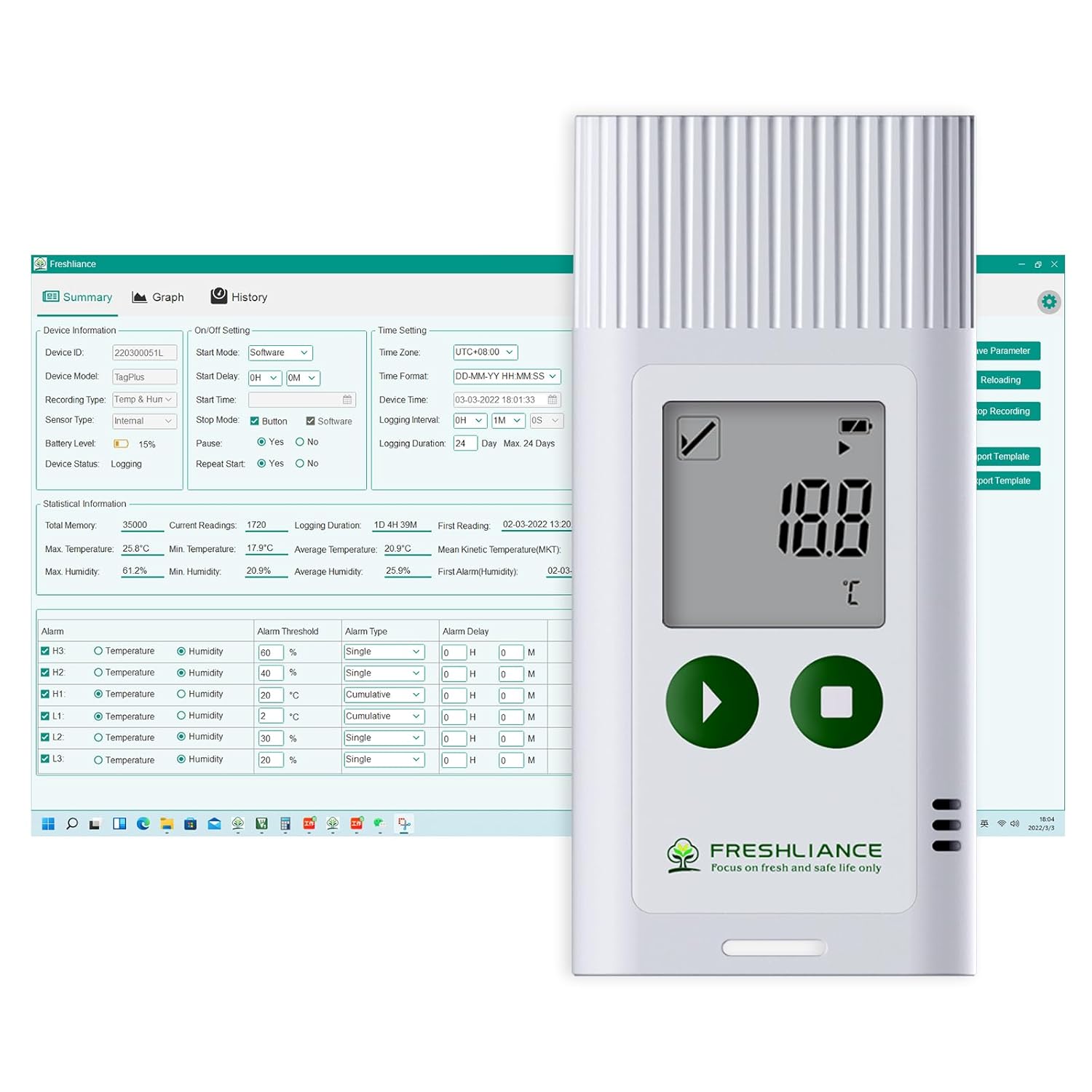 Waterproof USB Data Logger for Fleet Vehicle and Storage Temperature Tracking