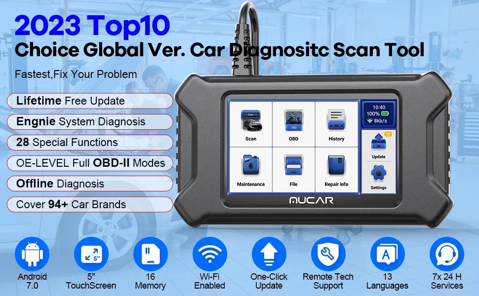 MUCAR CS90 OBD2 Scanner 28 Resets Services Engine System Diagnostic Lifetime Free Update Touch Screen Obd2 Scanner