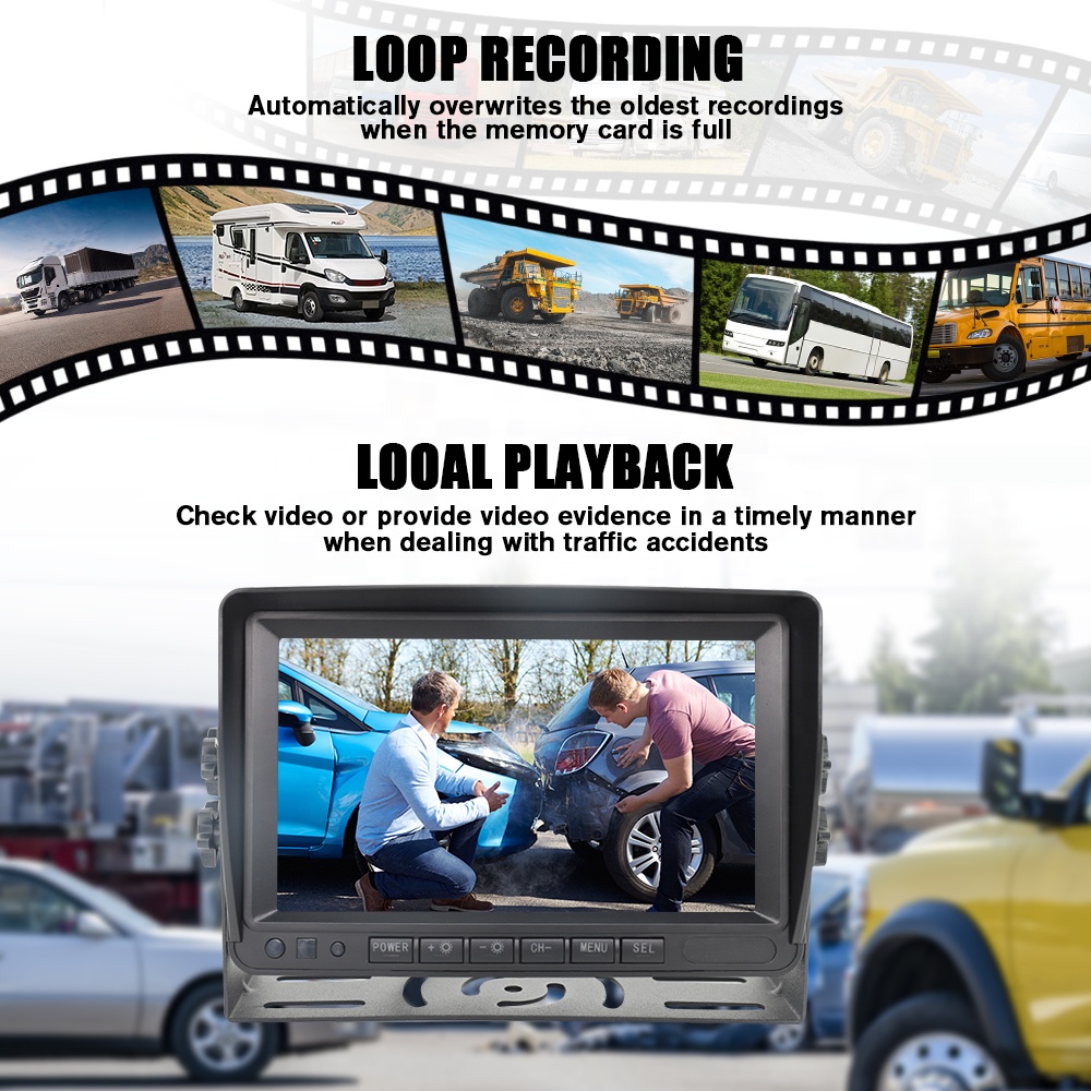 Security Fleet Management System 360 Degree Camera for Truck Car Monitoring Reverse Camera LCD Screen 7 Inch Monitor with DVR