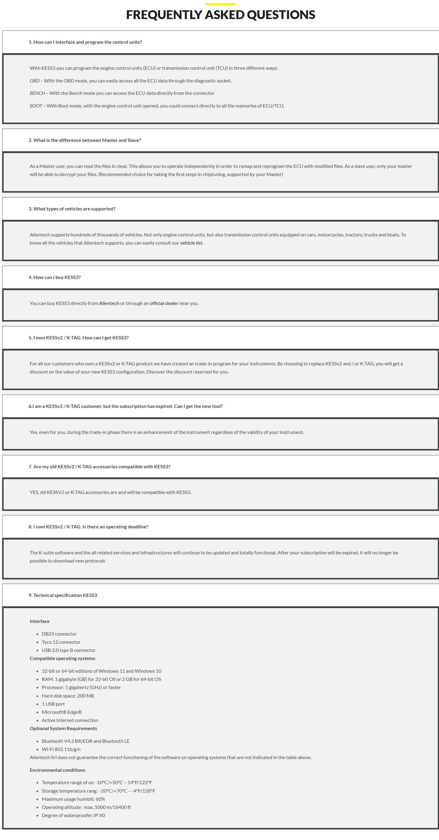 Alientech KESS3 Support Models List 2