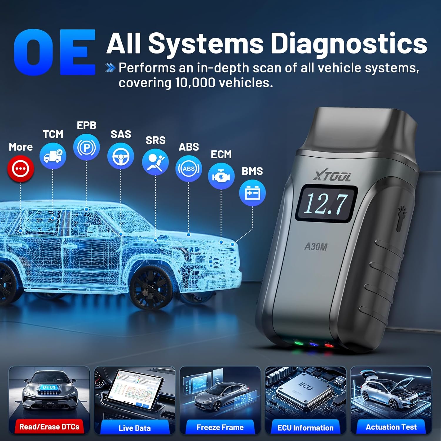 Free Update XTOOL A30M V2.0 OBD2 Full System Diagnostic Tool Engine Analyzer Bi-Directional Control Scanner 12V Car Code Reader