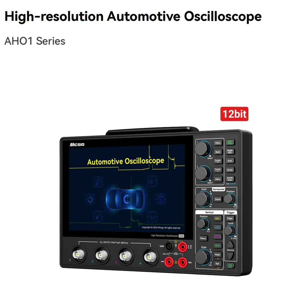 Micsig AHO14 Professional High Resolution Automotive Oscilloscope 12bit 200MHz Bandwidth 4Ch 1 GSa/s 110 Mpts 1 Year Warranty