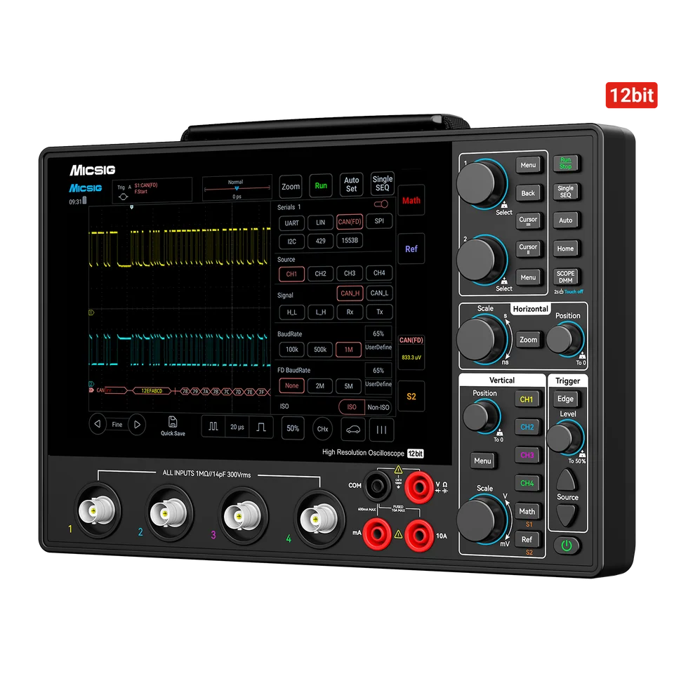 Micsig AHO14 Professional High Resolution Automotive Oscilloscope 12bit 200MHz Bandwidth 4Ch 1 GSa/s 110 Mpts 1 Year Warranty