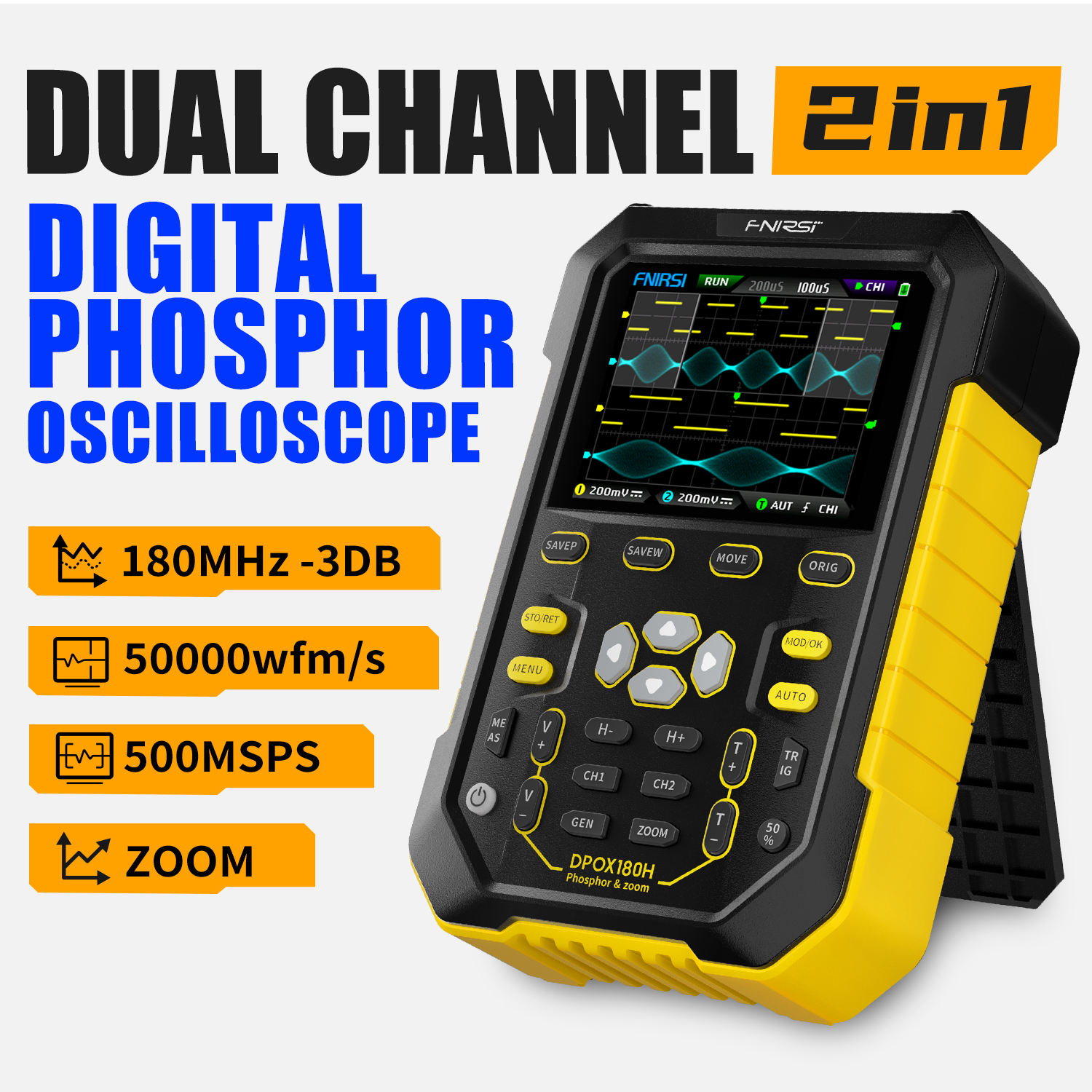 DPOX180H Handheld Fluorescent Digital Oscilloscope Dual Channel 2-in-1 Small Portable Instrument for Auto Repair 180M