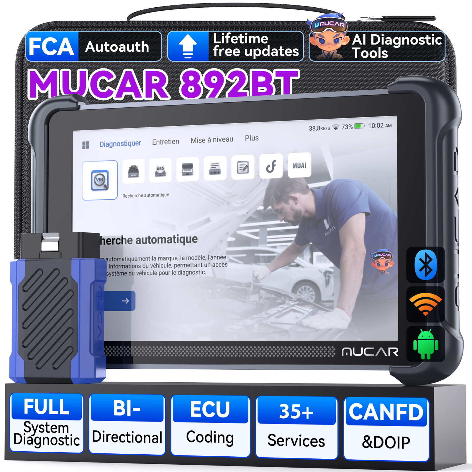 MUCAR 892BT AI Function Obd2 Car Scanner Full System ECU Coding Bidirectional Software Free Update Automotive Diagnostic Tools