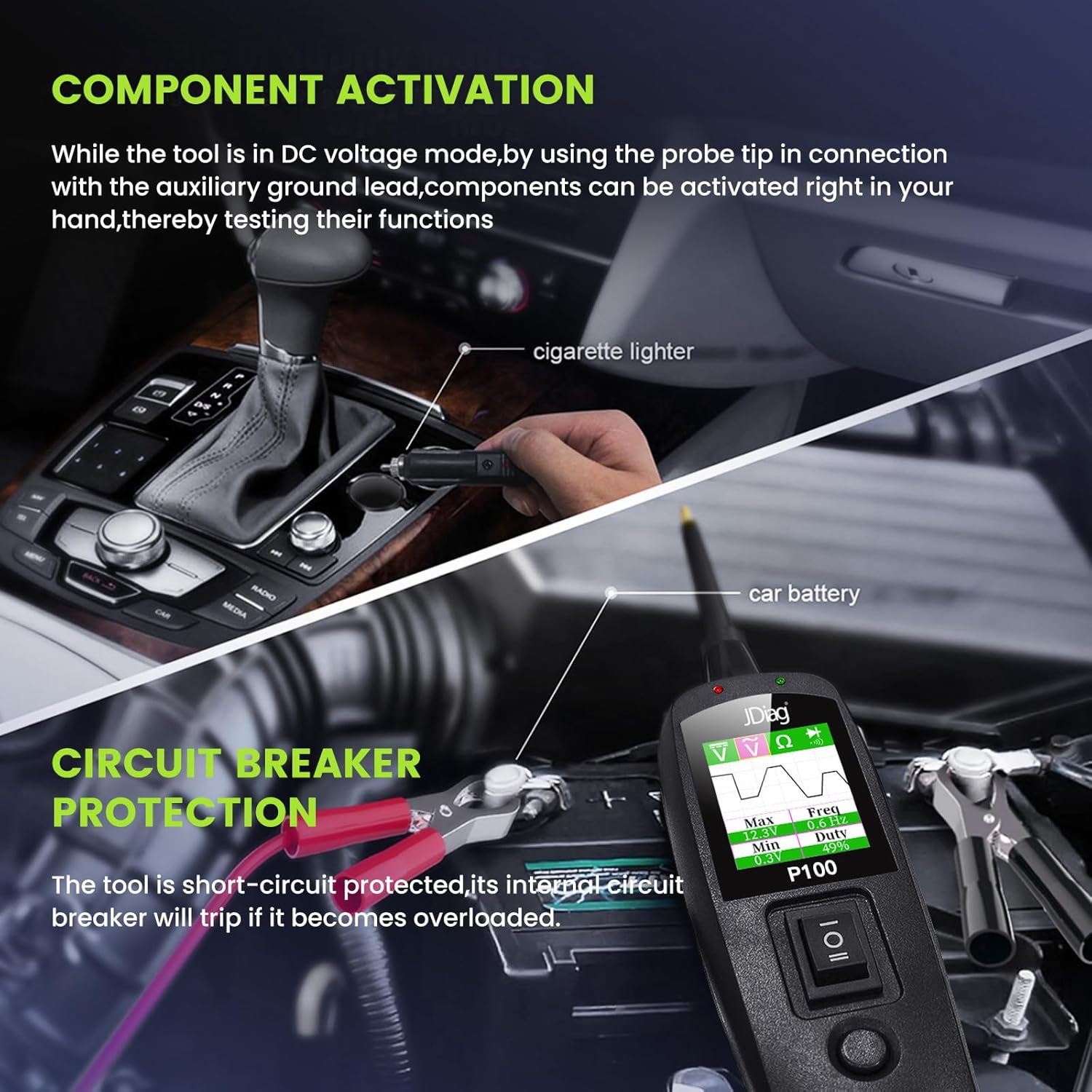 JDiag TopDiag P100 Automotive Circuit Tester Car Voltage Detector Electrical System Probe Kit AC DC 12V 24V Car Diagnostic Tool