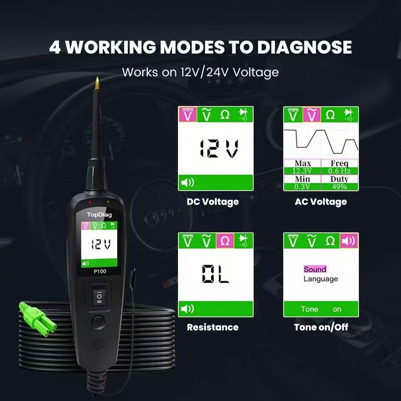 JDiag P100 Automotive Electrical System Circuit Tester for Cars and Truck with 10 Meter Cable