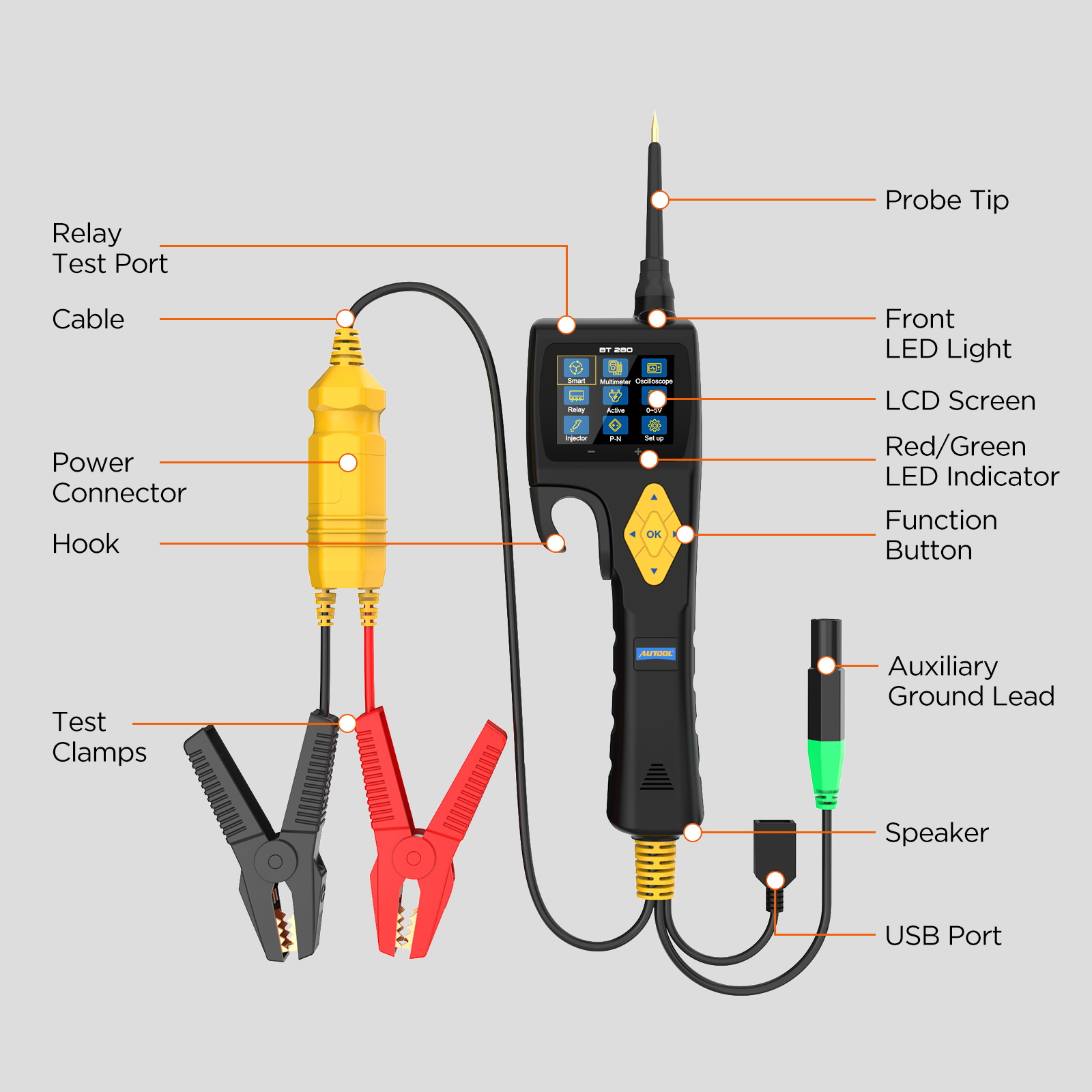 AUTOOL BT280 Electric System Circuit Tester AutomotiVe Electrical System Tools Power Probe Tester Diagnostic Tool