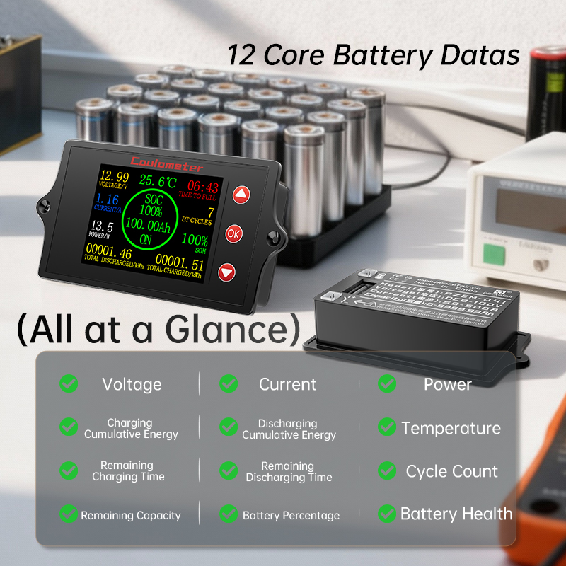 Peacefair PZEM-041 Waterproof Coulomb Counter Meter 8-100V Battery Tester Analyzer for Charging Discharging Buzzer Battery Packs