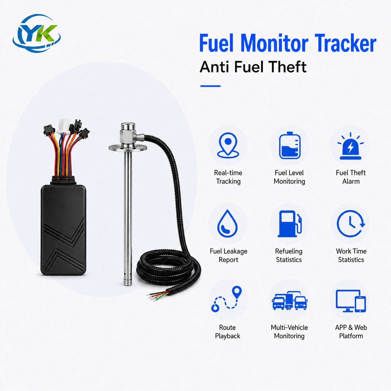 Fuel Monitor Tracker Diesel Anti Theft Real-Time Fuel Level Monitoring System Trucks Fleet Management GPS 4G LTE Android App
