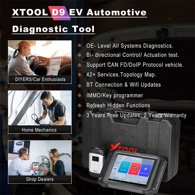 XTOOL D9EV EV Diagnostic Scanner for Tesla for BYD Energy Electric Vehicles High Voltage System Battery Pack Diagnostic Tool