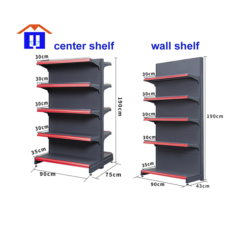 Supermarkets Shelves Single Side Dark Gray Flat Back Panel Display Shelves Retail Stores Grocery Shelves for Sale