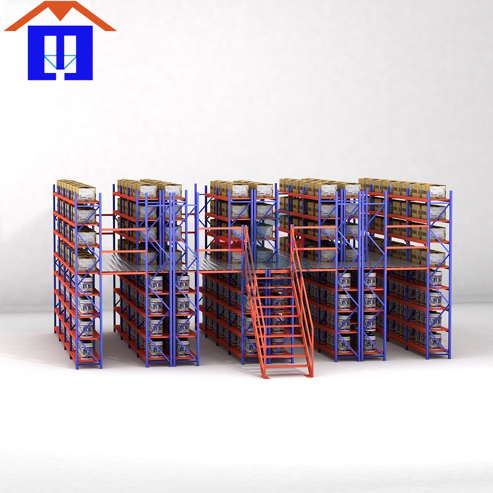 Lit Mezzanine Double Warehouse Floor Racking System Industrial Platforms 2 Layer Corrosion Protection Powder Coated Steel CE