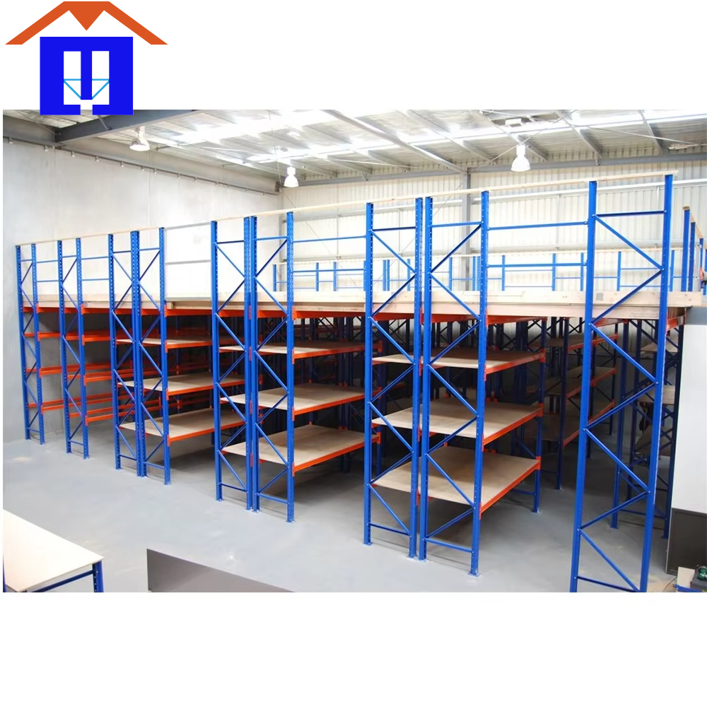 Lit Mezzanine Double Warehouse Floor Racking System Industrial Platforms 2 Layer Corrosion Protection Powder Coated Steel CE