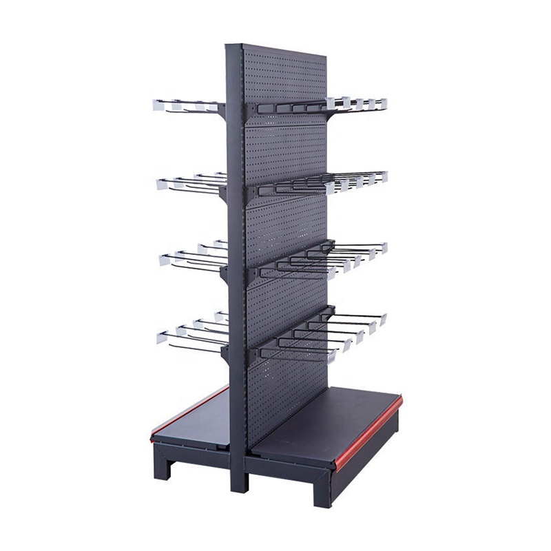 Metallic Gondola Shelving Display Stand Wall Mini Racks Double Side White Supermarket Shelf