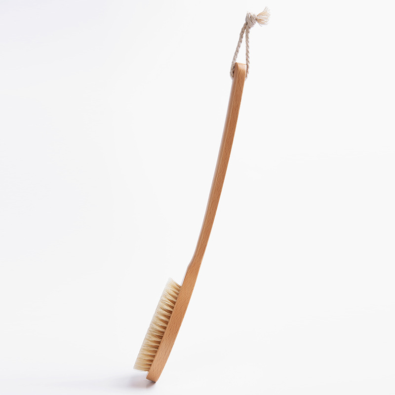 Wholesale Japanese Body Brush 100%Natural Boar Bristle Curved Handle Skin Exfoliation Beech Wooden Bath Body Brush