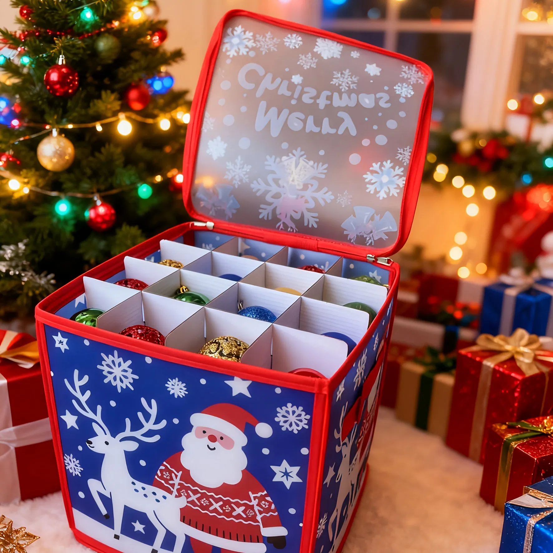 Santa Pattern Divided Christmas Ball Storage Box