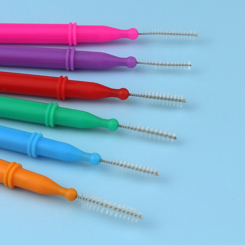 Portable Orthodontic I-Shaped Interdental Brush with DuPont Bristles Stainless Steel Wire