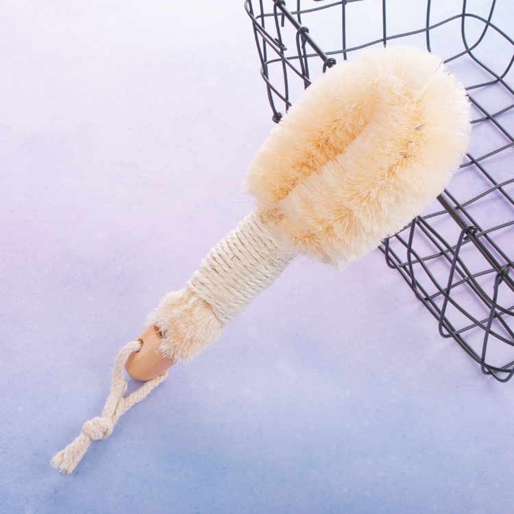 Hot Sale Amazon Customization Sisal Fiber Bath Brush Back Exfoliation Scrubber Massage Wooden Dry Skin Body Brush