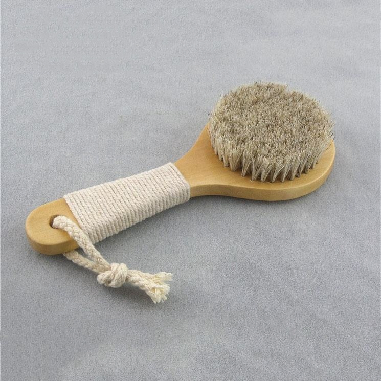 Wooden Handle Natural Horsehair Medium-Length Dry Skin Exfoliation Wooden Shower Body Brush