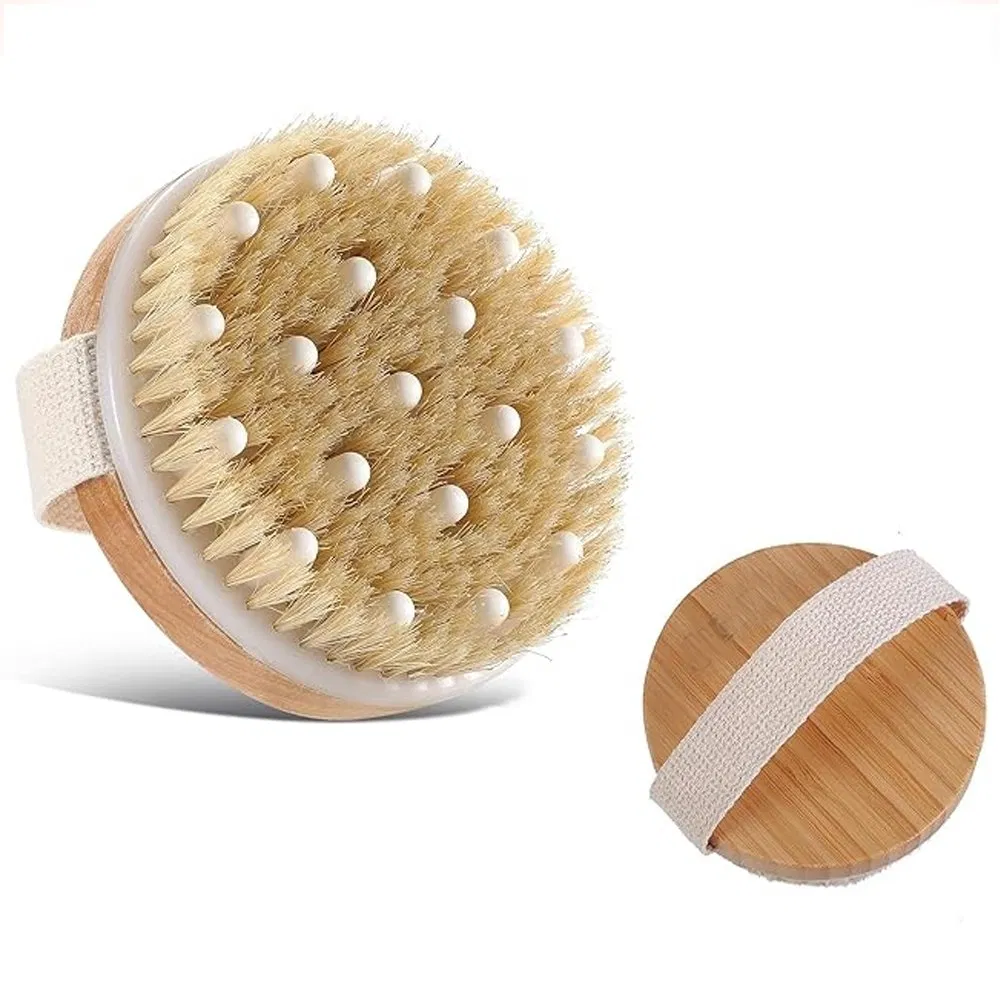 Solid Wood Frame Natural Hair Brush / Full Body SPA Treatment / Exfoliation and Softening / Skin Circulation Body Bath Brush