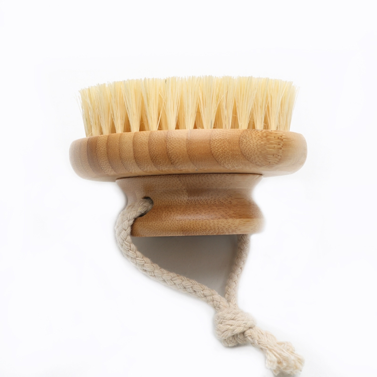 Natural Round Horse Vegan Bristle Bamboo Handle Dry Body Bath Brush for Women