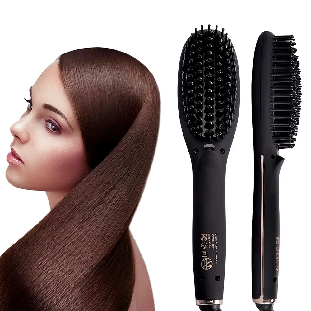 Ionic Hair Straightener Brush Ceramic Fast Heating Hair Straightening Brush Hair Styling Iron Tools