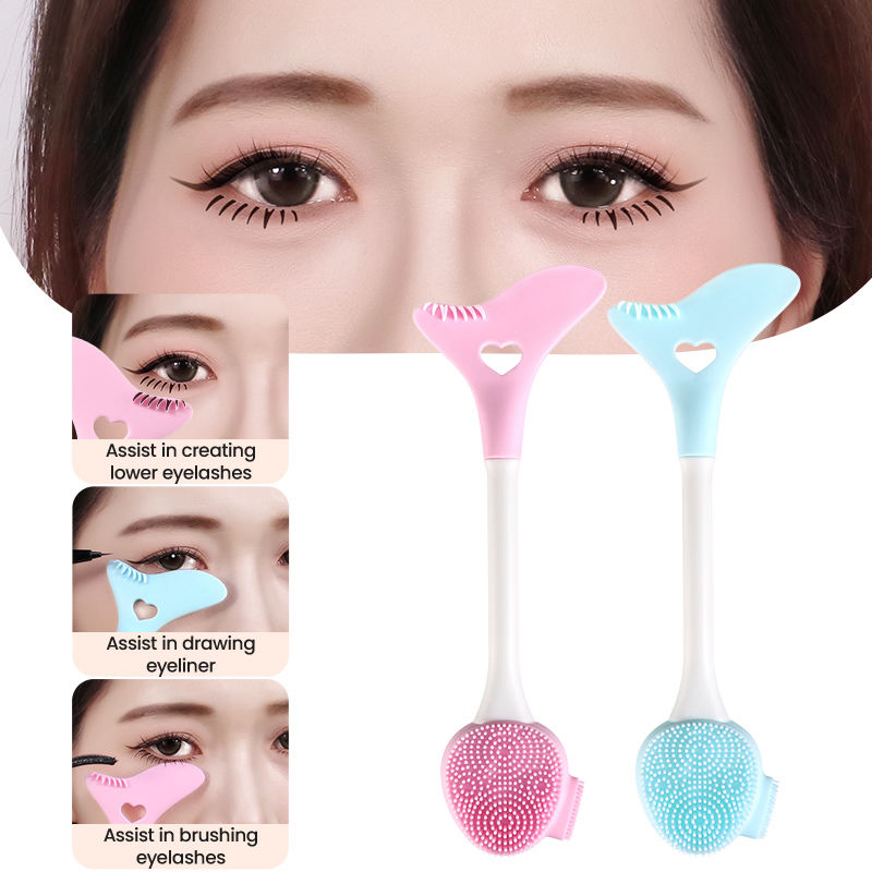 2 in 1 Eye Makeup Application Assist Tools Silicone Face Scrubber Facial Massager Cleansing Brush