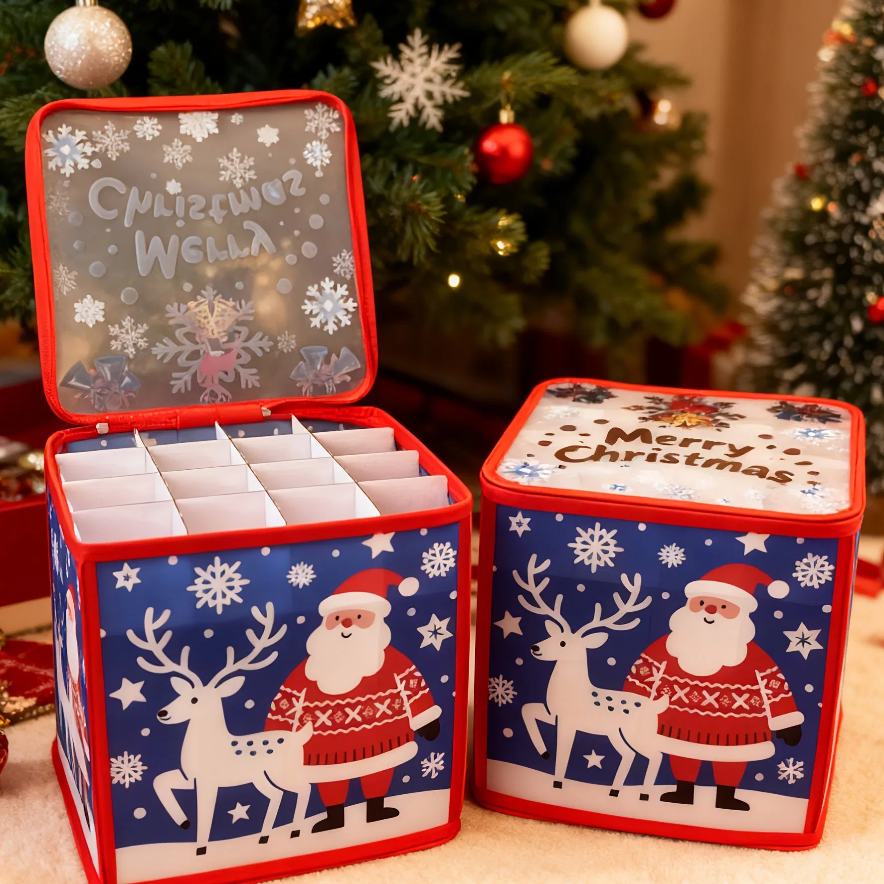 Santa Pattern Divided Christmas Ball Storage Box