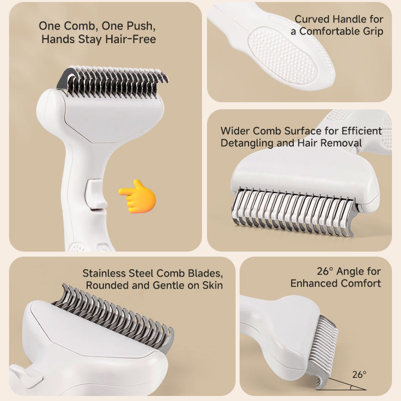 Long-Handled One-Button Dog Cat Floating Hair Removal Grooming Tool