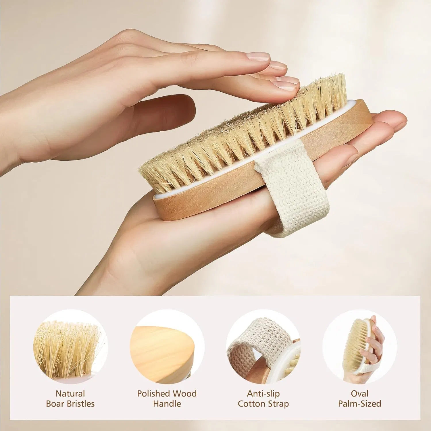 Beautichen Wooden Bath Brush – Natural Bristle Body Scrubber for Exfoliation, Massage, and Skin Care