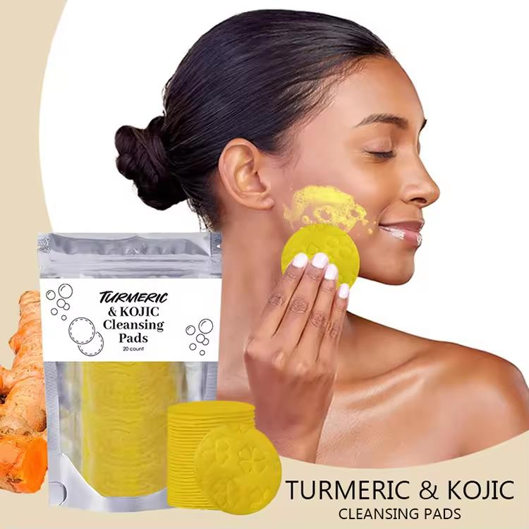 Wholesale Exfoliating Acne Treatment Facial Cotton Pads Brightening Kojic Acid Turmeric Cleansing Pads for Dark Spots