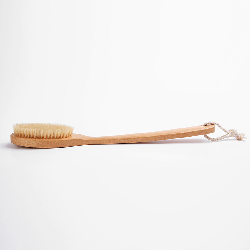 Wholesale Japanese Body Brush 100%Natural Boar Bristle Curved Handle Skin Exfoliation Beech Wooden Bath Body Brush