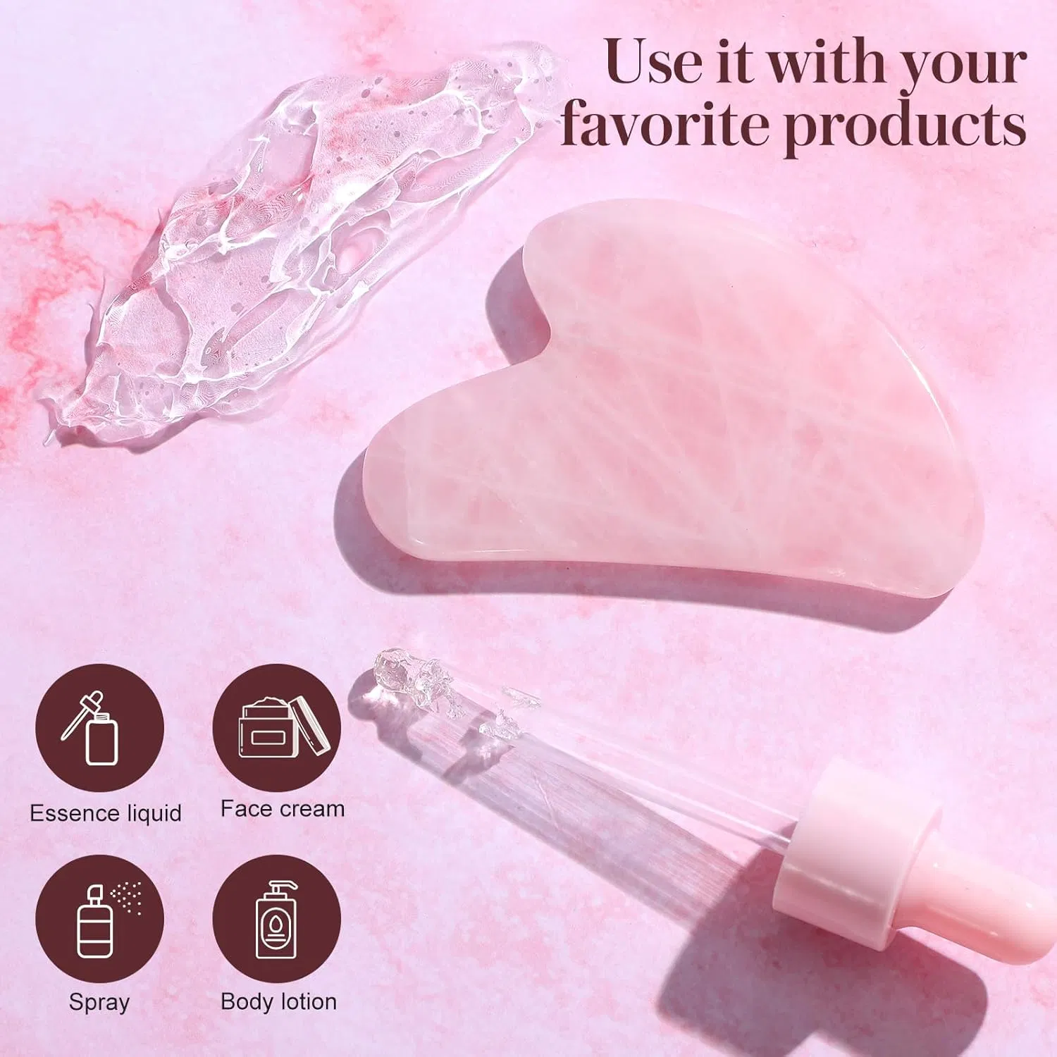 Gua Sha Facial Tools, Rose Quartz Guasha Tool for Face &amp; Eye, Puffiness Reducing &amp; Jawline Massage Relax Therapy