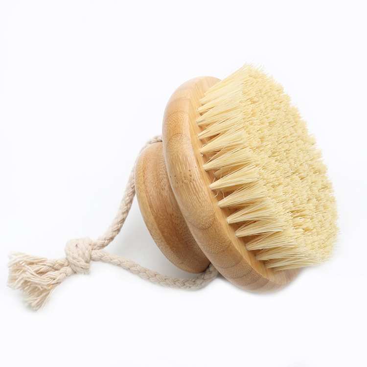 Natural Round Horse Vegan Bristle Bamboo Handle Dry Body Bath Brush for Women