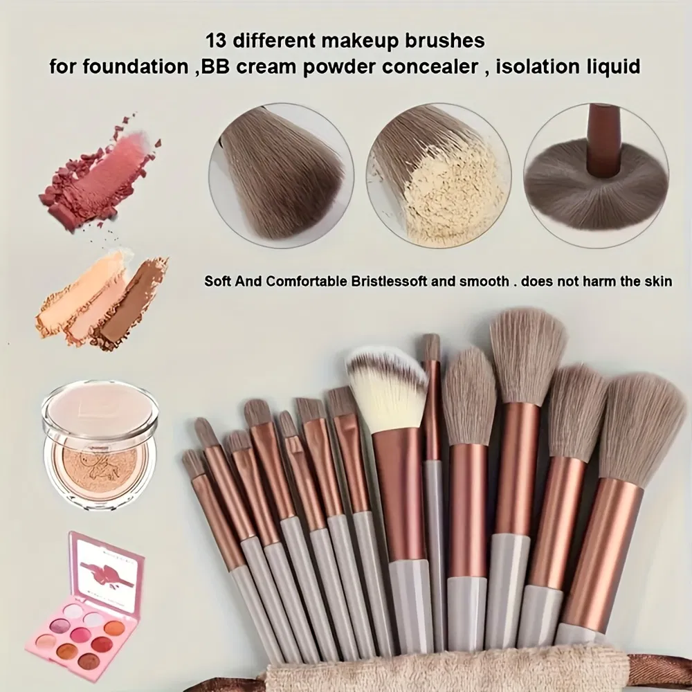 13PCS Professional Makeup Brush Set, Premium Soft Synthetic Fur Cosmetic Brushes for Full Face Makeup Application