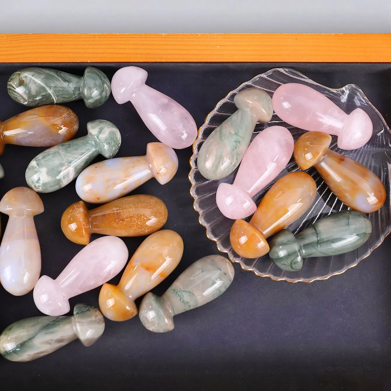 2.0" Natural Rose Quartz Crystal Hand Polished Massage Tool, Scraping Plate Crystal Facial Massage Beauty Tool, Mushroom Massage Tool