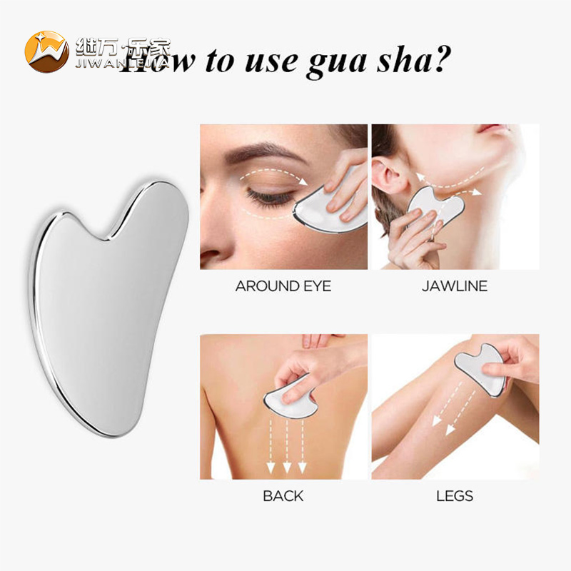 Jiwan Lejia Stainless Steel Metal Guasha High Quality Silver Face Gua Sha Board Facial Skin Massage Tool