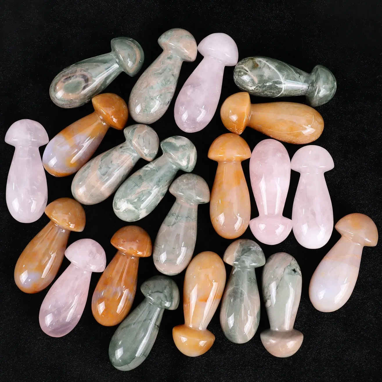 2.0" Natural Rose Quartz Crystal Hand Polished Massage Tool, Scraping Plate Crystal Facial Massage Beauty Tool, Mushroom Massage Tool