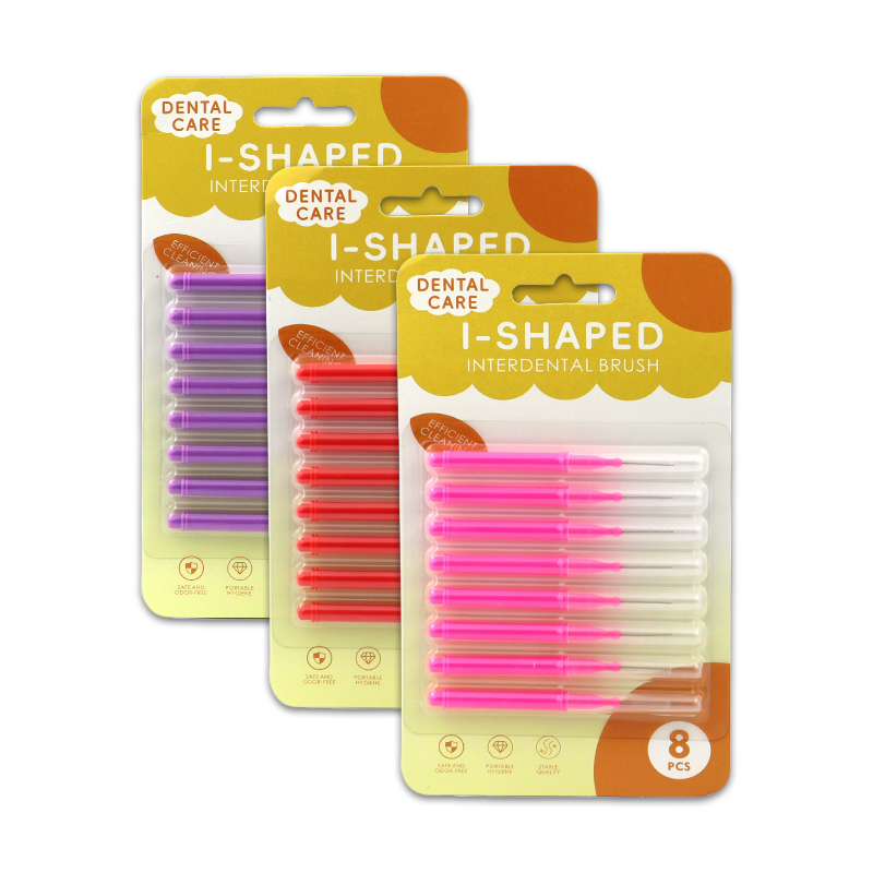 Portable Orthodontic I-Shaped Interdental Brush with DuPont Bristles Stainless Steel Wire