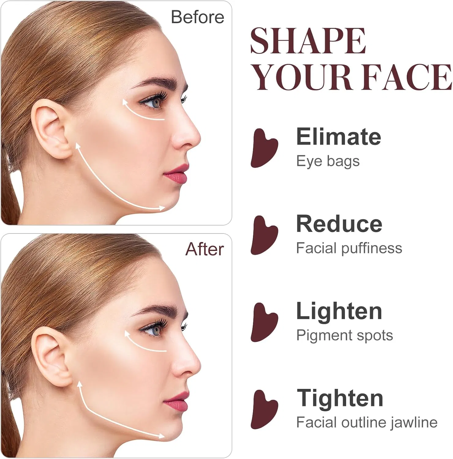 Gua Sha Facial Tools, Rose Quartz Guasha Tool for Face &amp; Eye, Puffiness Reducing &amp; Jawline Massage Relax Therapy