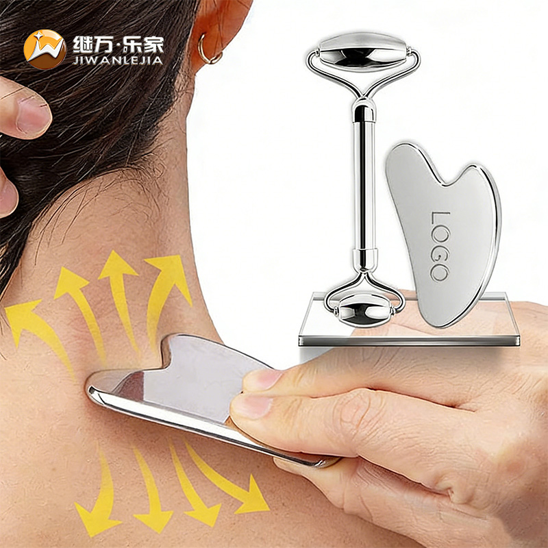 Jiwan Lejia Stainless Steel Metal Guasha High Quality Silver Face Gua Sha Board Facial Skin Massage Tool