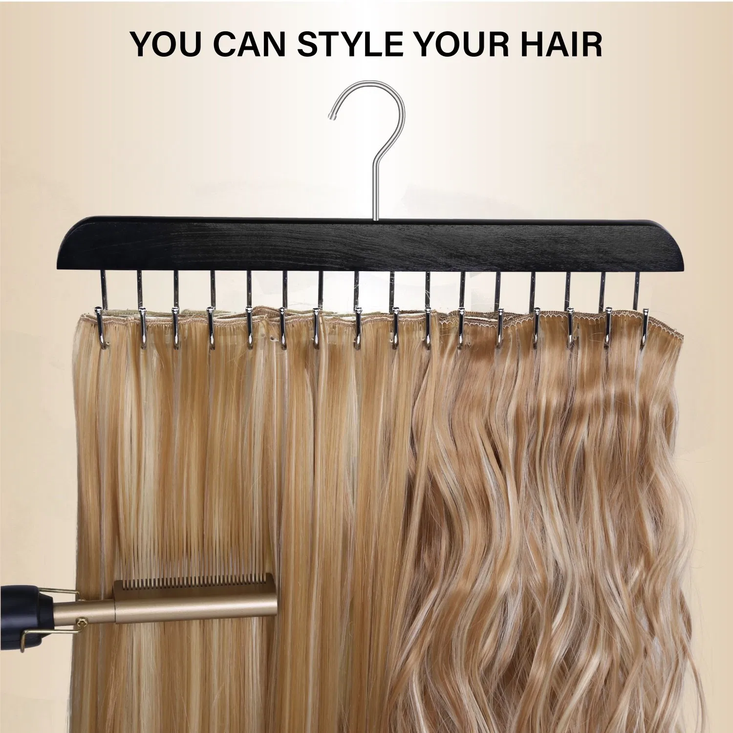 16 Hooks Hair Extensions Holder Braiding Hair Hanging Rack Professional Weft Styling Tool