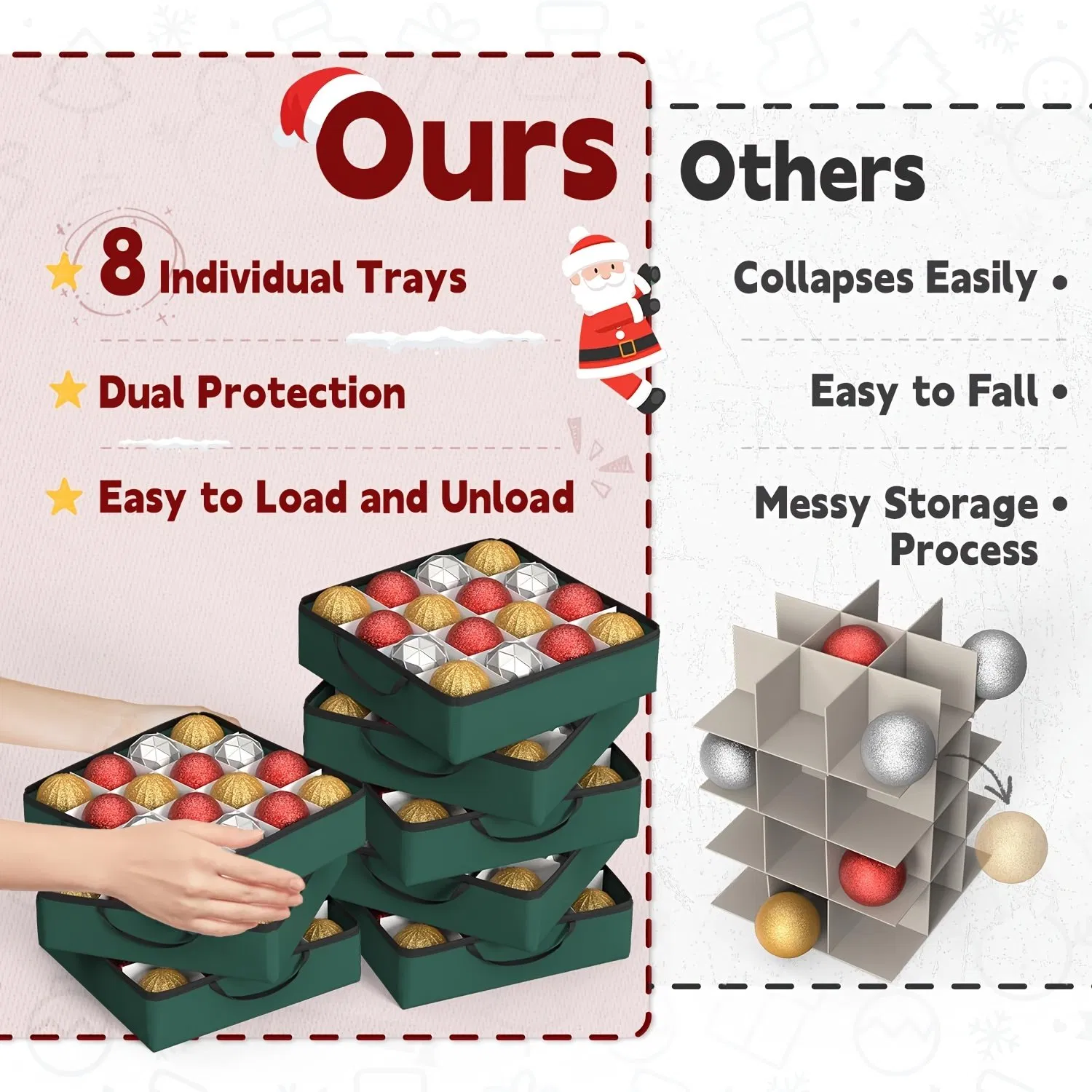 8-Tray 128-Cap Xmas Decor Storage Box with Dividers