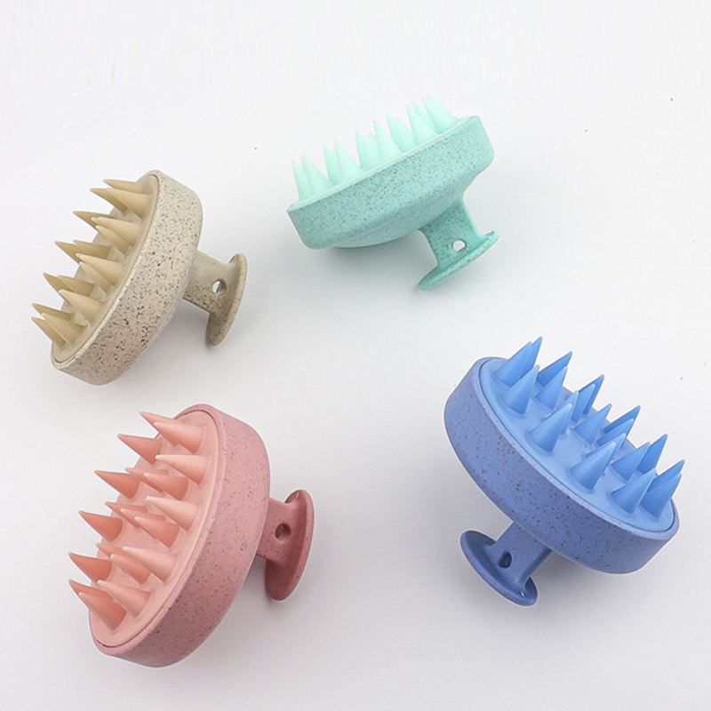 Custom Biodegradable Hairbrush Rubber Shampoo Brush Massager with Soft Silicone Head Wheat Straw Body Care Scalp Brush