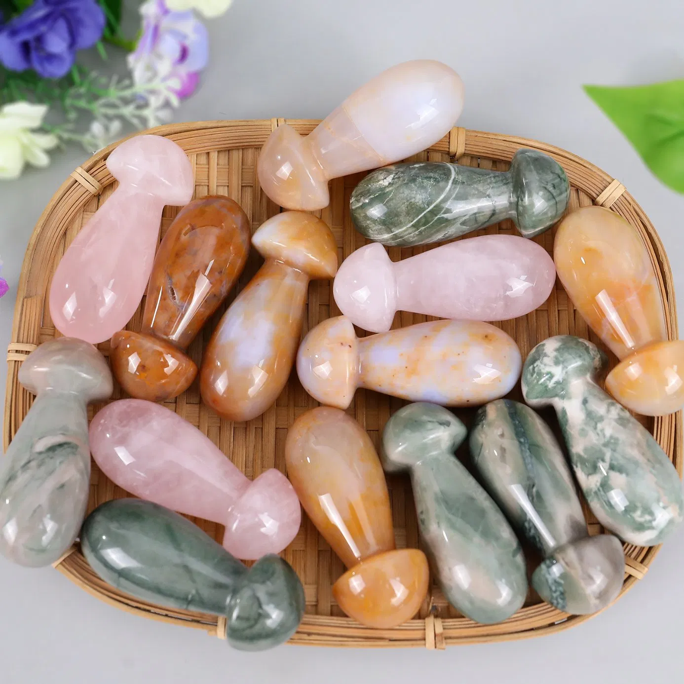 2.0" Natural Rose Quartz Crystal Hand Polished Massage Tool, Scraping Plate Crystal Facial Massage Beauty Tool, Mushroom Massage Tool