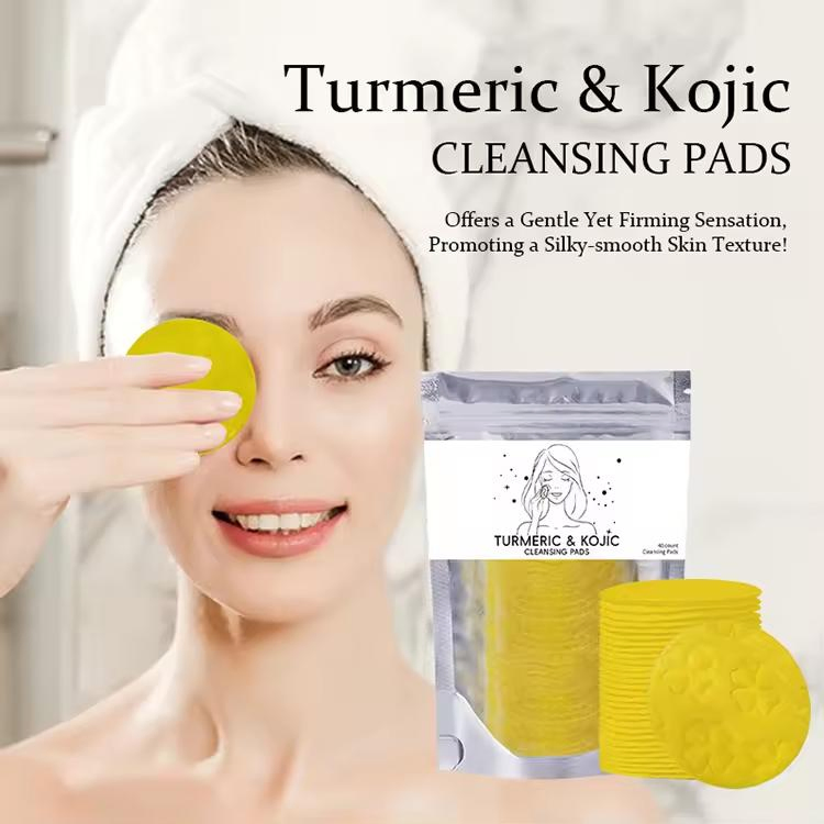 Wholesale Exfoliating Acne Treatment Facial Cotton Pads Brightening Kojic Acid Turmeric Cleansing Pads for Dark Spots
