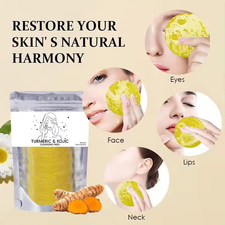 Wholesale Exfoliating Acne Treatment Facial Cotton Pads Brightening Kojic Acid Turmeric Cleansing Pads for Dark Spots