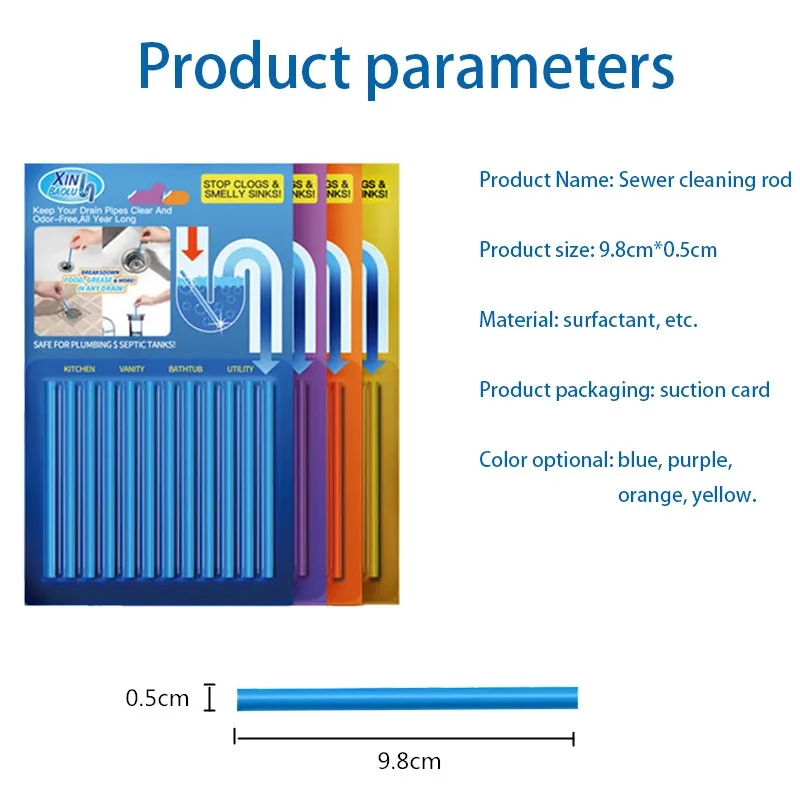 12PCS/Set Sewer Rod Drain Cleaner Sticks Kitchen Toilet Bathtub Sewage Decontamination to Deodorant Sewer Cleaning Tool